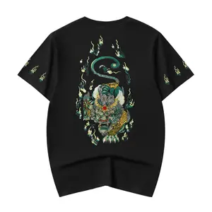 Kh2820 Niepce Japanese Streetwear Emerald Kirin Embroidery Tee for Men