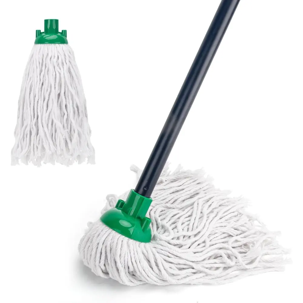 Mop for Floor Cleaning,2 Pcs Cotton String Wet Mops Replacement Head For Microfiber Cloth Mop Refill, 0.8" Diameter Mops Handle,Green(1 Handle & 2 Heads)