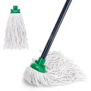 Mop for Floor Cleaning,2 Pcs Cotton String Wet Mops Replacement Head For Microfiber Cloth Mop Refill, 0.8" Diameter Mops Handle,Green(1 Handle & 2 Heads)
