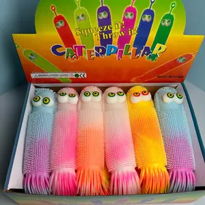 6 Pcs Stretchy Caterpillar Puffer Toy, Glowing Squeeze Worm Sensory Toy, Soft TPR Stress Relief Caterpillar Fidget Toy with Flashing Light, Great for Autism, ADHD, Anxiety, Party Favors, and Kids Birthday Gifts