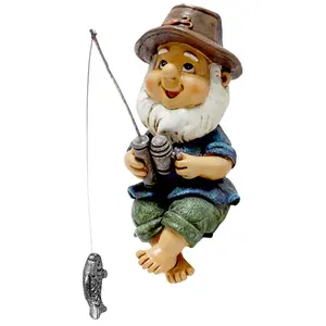 Fishing Gnome Garden Gnome Statue Naughty Gnome Garden Figurine Dwarf Sculpture Resin Ornament for Lawn Yard Balcony Porch Patio Home Indoor Outdoor Decorations