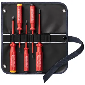 PB Swiss PB 5542.SU SL GY Screwdriver Set Slotted/Phillips in Roll-Up Case with Classic VDE Handle, 5 Pcs