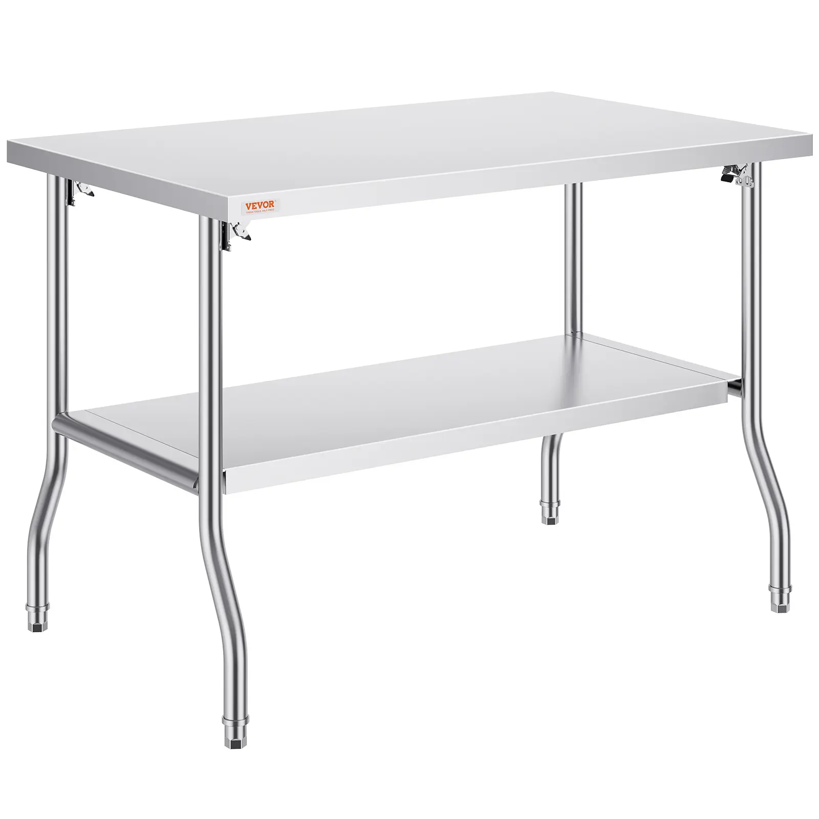 VEVOR NSF Certified Foldable Commercial Stainless Steel Worktable, 48x30x34" Heavy-Duty Prep Station with Undershelf Storage, 300 lbs Load Capacity, Indoor Chopping Area, Commercial Design for Restaurant, Event Use