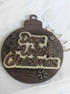 Count Down to Christmas Laser Engraved Wooden Bauble 6 Inch Round 7 Inch Tall Festive Holiday Decoration with Days Until Christmas Countdown Ornaments for Holiday Decor