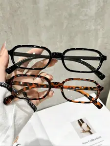 New Year Women's Leopard Print Rectangle Glasses Frame Set, Cold Tea Color Anti-Blue Light Lenses, Casual Fall Fashion Accessories, Leopard Pattern Eyeglasses
