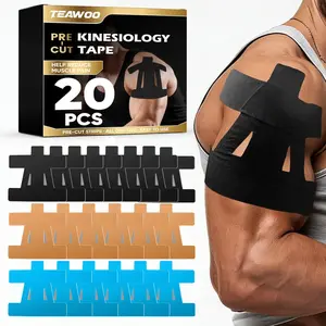 PreCut Kinesiology Tape for Shoulder (20 Pcs) – Waterproof Breathable Athleti, Enhanced Adhesion & Elasticity, Shoulder Pain Relief Support for Sports & Daily Use (Black, Beige & Blue)