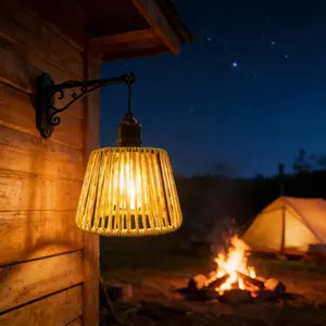 1pc Rattan-Style Woven Pendant Light | Outdoor LED Lantern, Battery-Powered (Batteries Not Included), IP44, Bohemian-Style Japanese Nordic Decor, Suitable for Courtyard, Patio, Garden, Balcony, Coffee Shop and Bookstore Decor