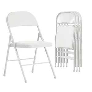 4 Pack White Folding Chairs with Padded Cushion for Outside, Portable Stackable Commercial Metal Foldable Chairs with Steel Frame for Home Events Office Wedding Party, 350lbs Capacity outdoor