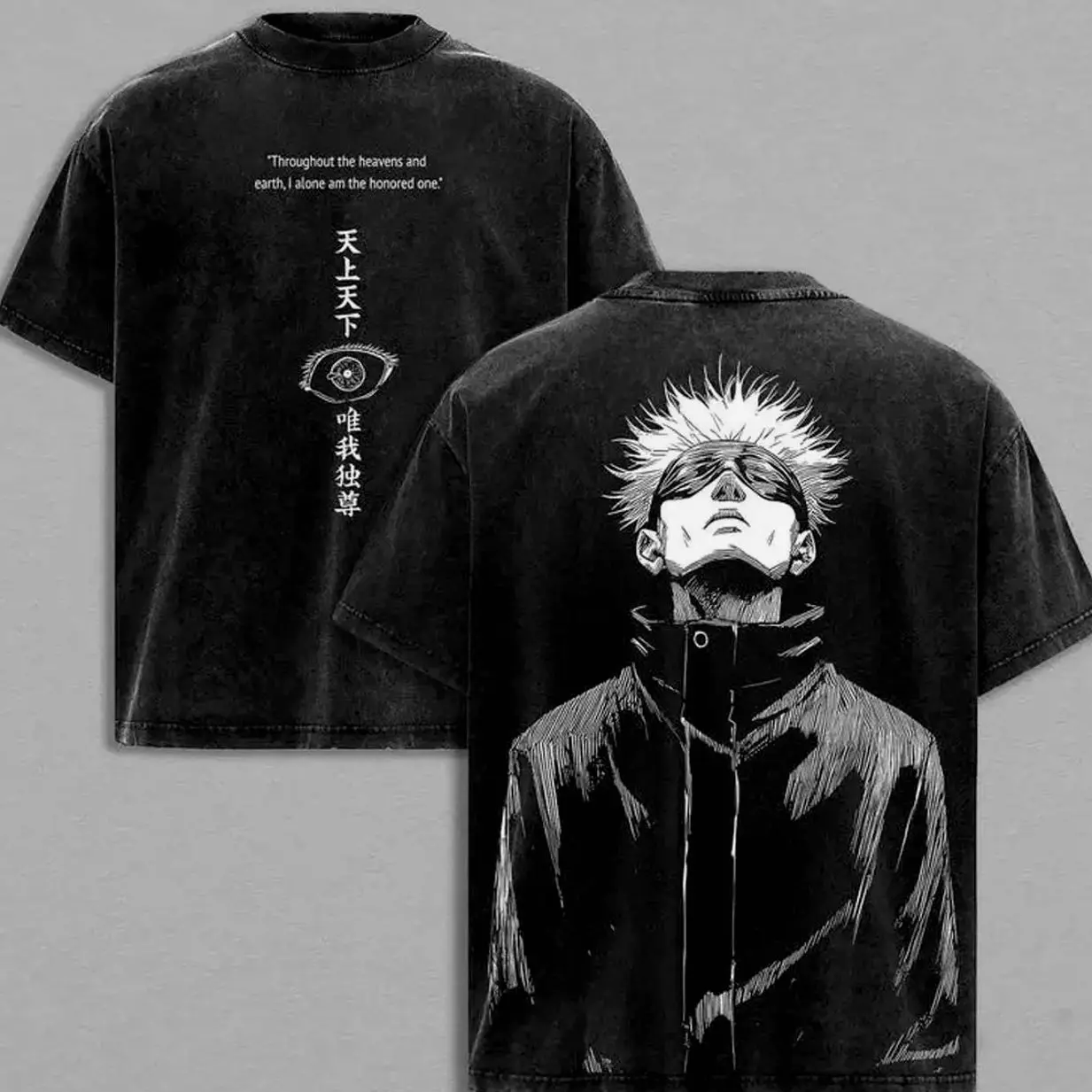 Gojo Satoru “The Honored One” T-Shirt – Jujutsu Kaisen Vintage Washed Oversized Anime Graphic Tee, Heavyweight Manga Shirt, Japanese Manga Apparel Double Printed Unisex Streetwear Top, Subtle Anime Merch Gift for JJK Fans TEB IAG