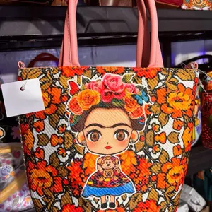 Yute Handbags - Colorful Cartoon Design with Orange Handles and Matching Keychain