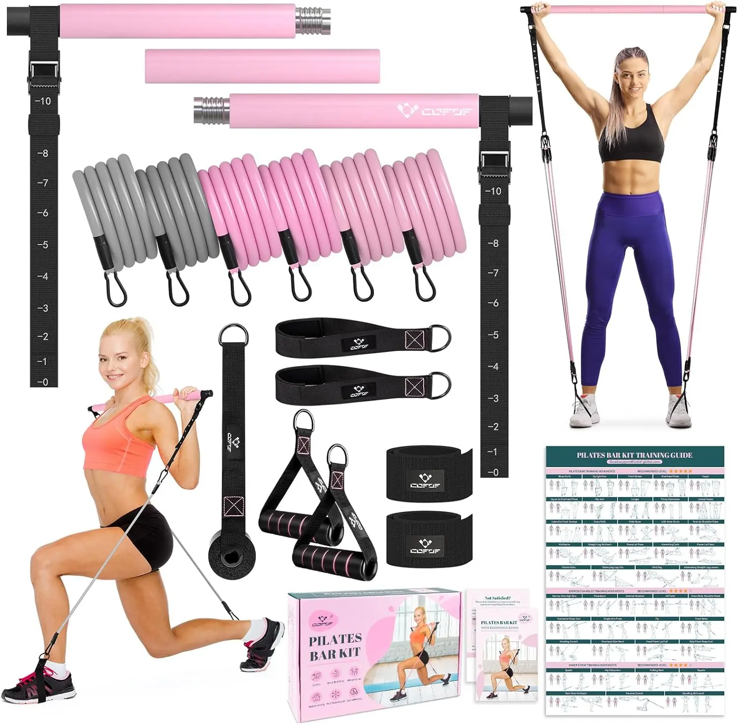 COFOF Ultimate Pilates Bar Kit with Adjustable Resistance Bands – Versatile Yoga & Home Gym Equipment for Full-Body Workouts, Durable Metal Buckle, and Portable Design for Women
