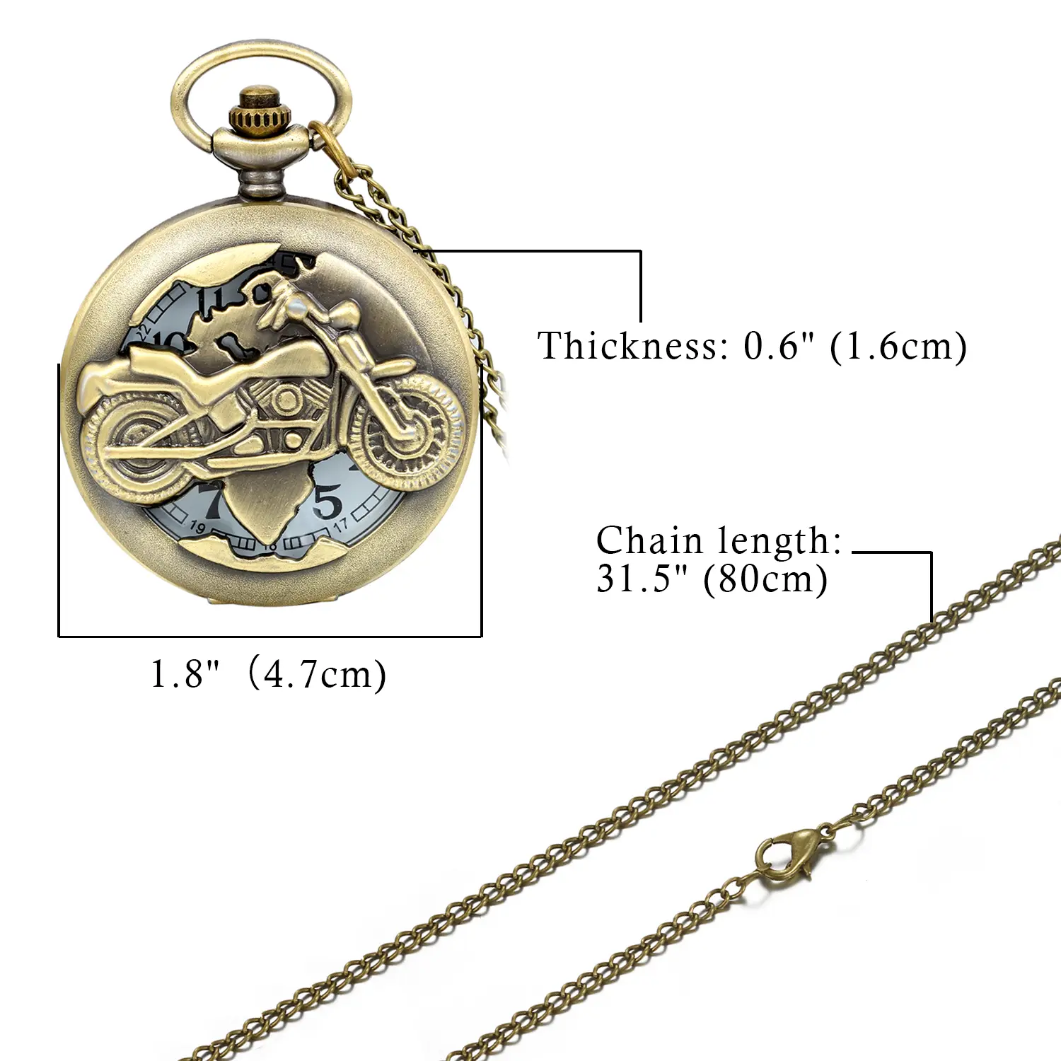 OIDEA Vintage Hollow Alloy Hollow Motorcycle Pendant Necklace Sweater Chain with Quartz Pocket Watch Fob - Male Wear, Motorcycle Cut, Casual Look, Unique Themed Gift for Men