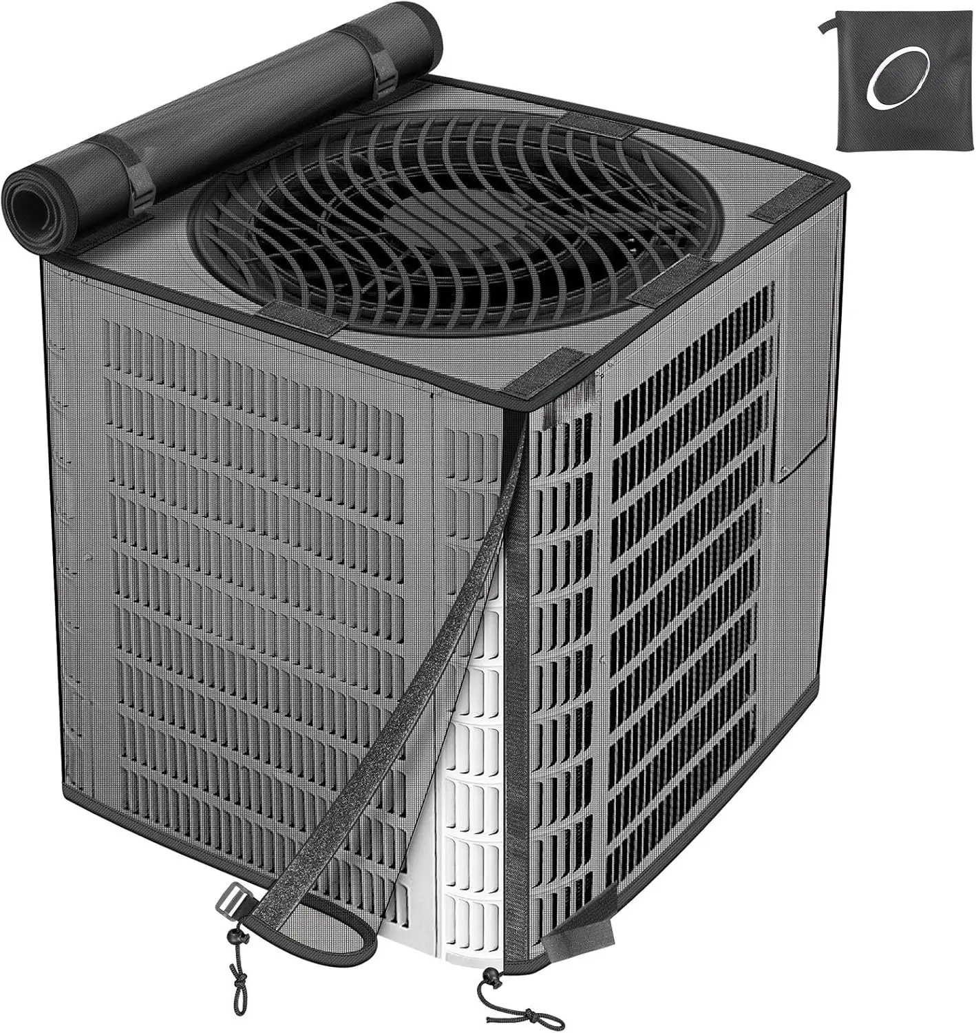 Outdoor AC Unit Cover, 2-in-1 Upgraded 600D Durable Full Mesh Weather-Resistant Dust Cover with Detachable Top, Drawstring, Hook & Loop Buckles, 3-Year Replacement, 24-Hour Friendly Customer Service (28" W x 28" D x 30" H)