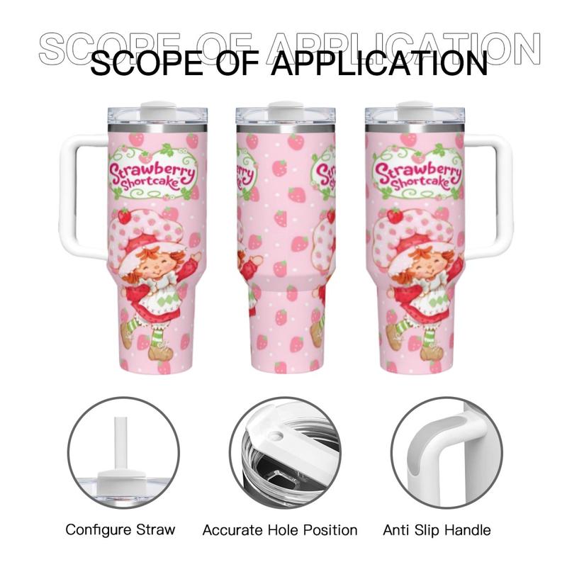 13+ Versatile Styles Strawberry Shortcake 40oz Insulated Stainless Steel Mug with Straw Handle, Leak-Proof Lid Portable Drinkware for Commuting Picnics Office, Ideal for Coffee Smoothies, Perfect Gift for Dessert Lovers