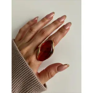 Vintage Marbled Resin Stainless Steel Adjustable Ring, Simple Elegance Women's Daily Versatile Gift, Stylish and Precise Jewelry