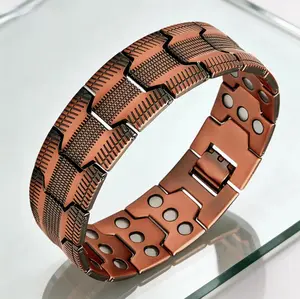 Men's 3X Strength Magnetic Power Pure Solid Copper Bracelet 99% Copper 3500 Gauss Magnets Adjustable Fit Hypoallergenic Therapy Band with Sizing Tool Secure Clasp Design