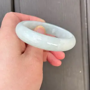 24030OL Certified Untreated Grade A Jade Bracelet - Oval 56.8mm/48.2mm  (Burmese Jadeite Bangle, Icy Light Green)