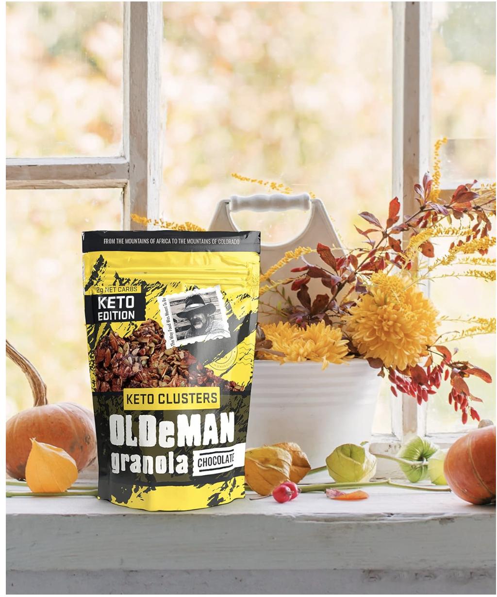Olde Man Granola Gluten Free Keto Granola - Non-GMO Healthy Keto Granola Cereal - Low Carb Granola Keto Friendly - Ketogenic Granola Handmade in Colorado (Chocolate, 8oz Pack)