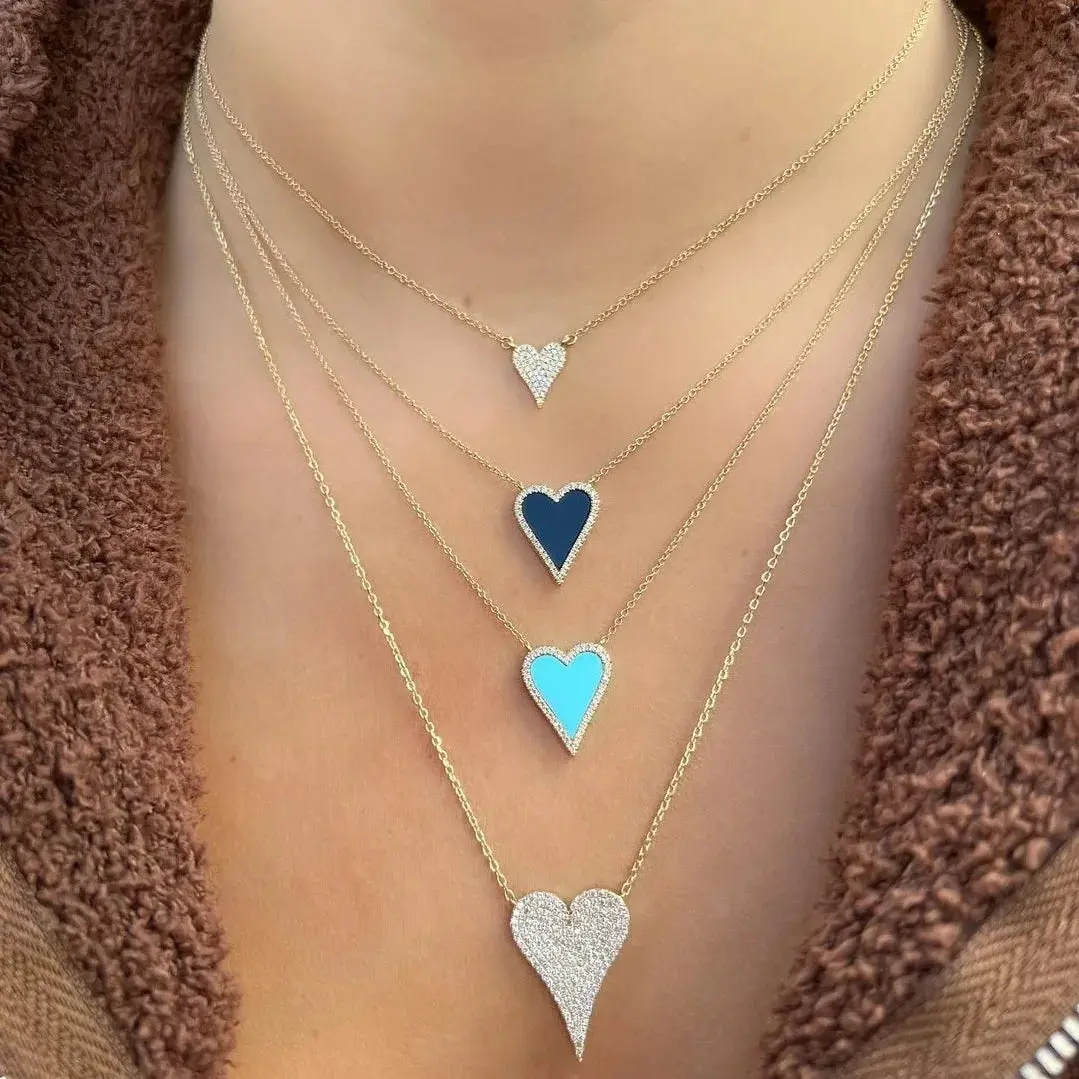 Pave Diamond Heart Layering Necklace