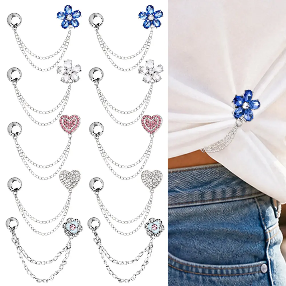 5 Pairs Magnetic Clothing Clips, Magnet Clothing Pins with Decorative Chain,Strong Hem Holder for Shortening and Decoration,No-Pin Styling Clip for Scarf, Shawl & Cardigan