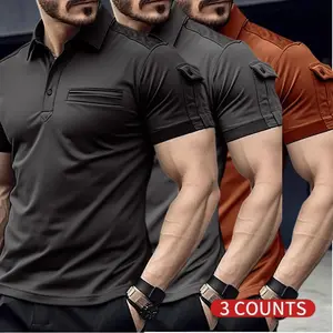 Men's Tactical Polo Shirt – Short Sleeve Quick-Dry Golf Shirts with Sleeve Pocket & Chest Zipper, Solid Color Sports Top for Summer, Outdoor & Casual Wear