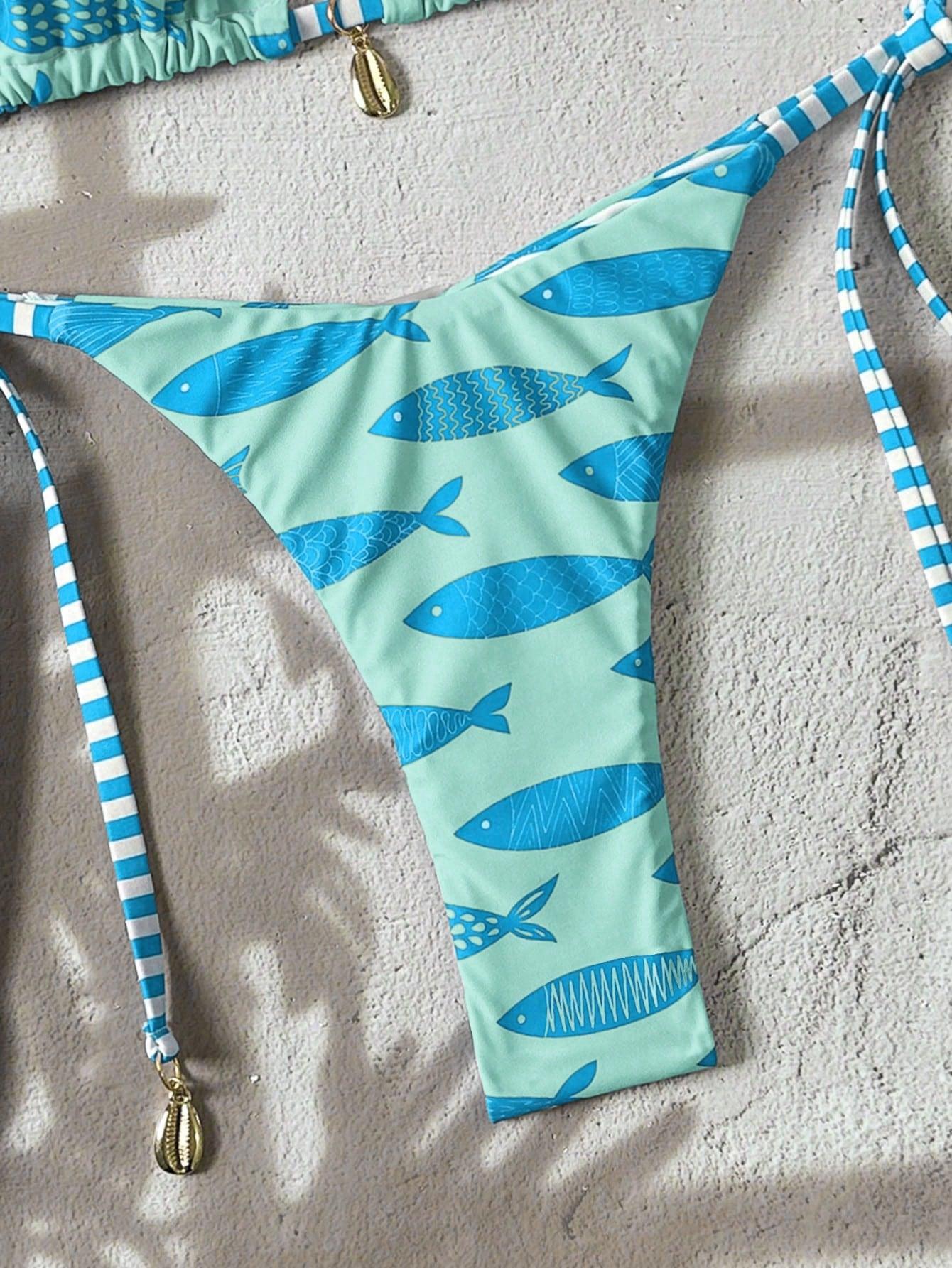 Bikini Set Halter Tie Triangle All-Over Print Beach Vacation Summer