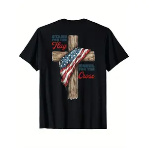 Patriotic Christian T shirt Featuring American Flag Cross Design and Bold Lettering Suitable for Fourth of July and Easter Casual Religious Apparel for Americans