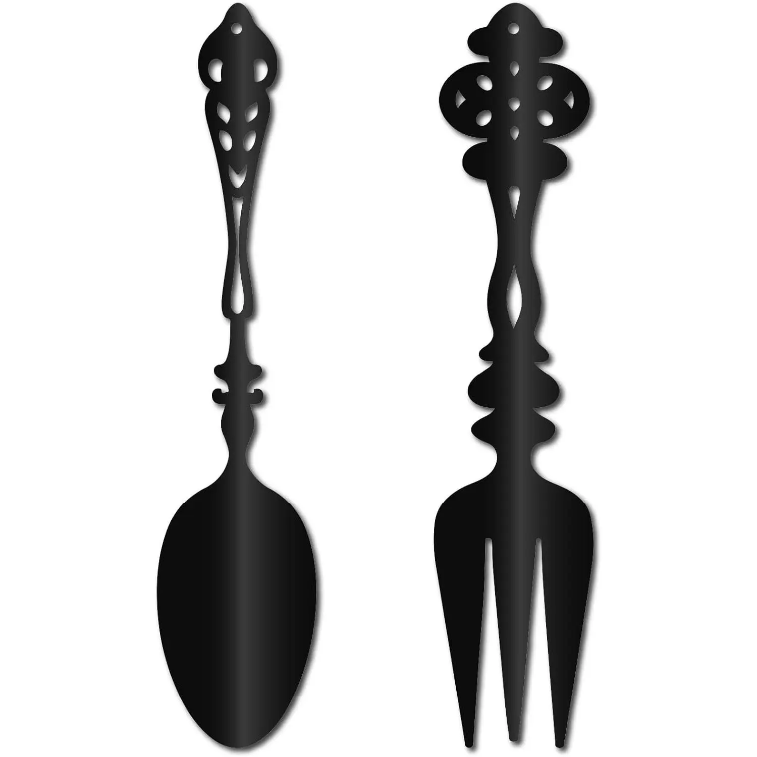 CREATCABIN 2Pcs Fork Spoon Metal Wall Art Kitchen Wall Decor Big Black Iron Tableware Cutlery Cooking Sign Rustic Farmhouse Hanging Sculpture Ornament for Home Dining Room Decorations 13.8 x 3 Inch