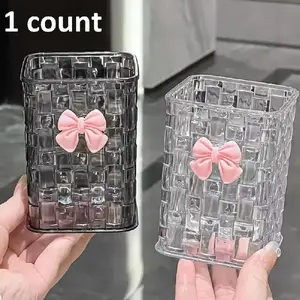 Transparent Acrylic Makeup Brush Holder, Cute Bow Pen Pot, Desktop Organizer, Modern Design Desk Accessories for Office School Home Use, Desk Organizer Tidy