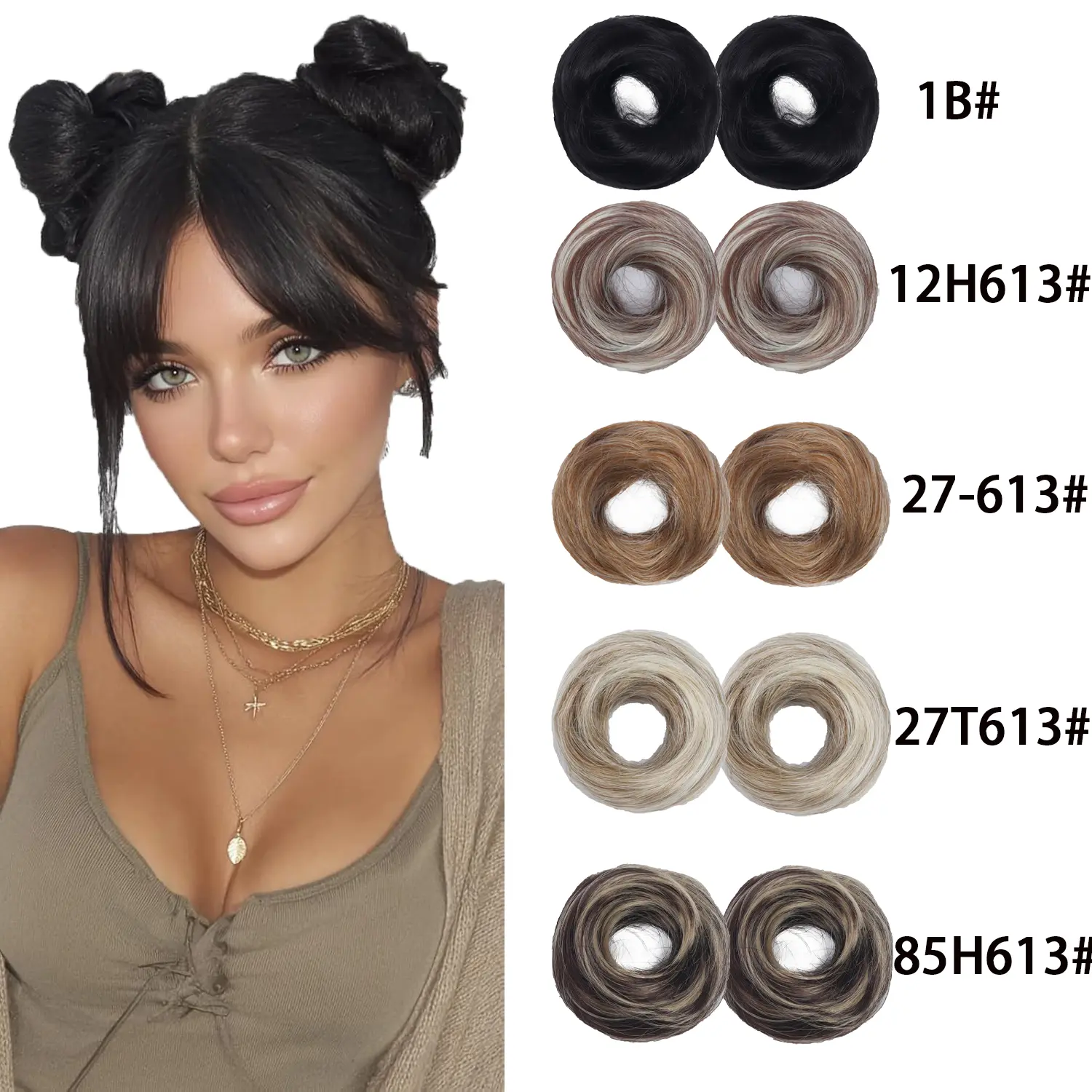 NOT FOR SALE-2PCS Random Color Small Messy Bun Hair Piece for Thin Hair Women Girl Mini Synthetic Elastic Wavy Space-bun Scrunchies Updo Hairpieces
