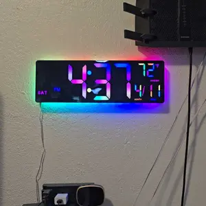 EASYERA 16.5" Smart Digital Wall Clock with App & Alexa via WiFi, Large RGBIC Wall Clock with Multiple DIY Color and Music Sync, LED Display, Auto DST, Plug-in Clocks for Classroom Home Gaming, Kitchen Craft Room, Halloween Gift, Fall Decor