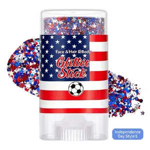 4th of July Body Glitter Stick Red White and Blue Sparkle Face Hair Body Holographic Chunky Hexagon Glitter Gel Makeup for Independence Day Patriotic Party Festival Rave