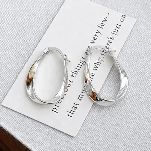 Silver-Plated Brass Mobius Twist Hoop Earrings – Lightweight Medium Size Spiral Fashion Earrings for Women, Chic Everyday Style, 1.2 in x 0.8 in Unique