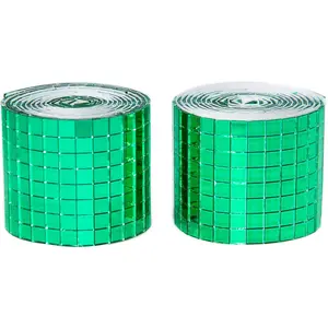 Green Self Adhesive Glass Mirror Mosaic Tiles, 2 Rolls 3200 Pieces Disco Ball Tiles for DIY Craft, Interior, Art Collage, Card Making, Cups 5 x 5 mm