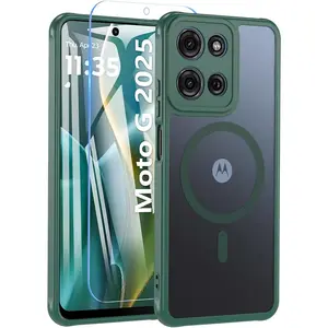 Magnetic Case For Motorola Moto G 2025[Not For 2024],Translucent Matte Shockproof Protective Slim Bumper Cover 6.7"(Deep Green)