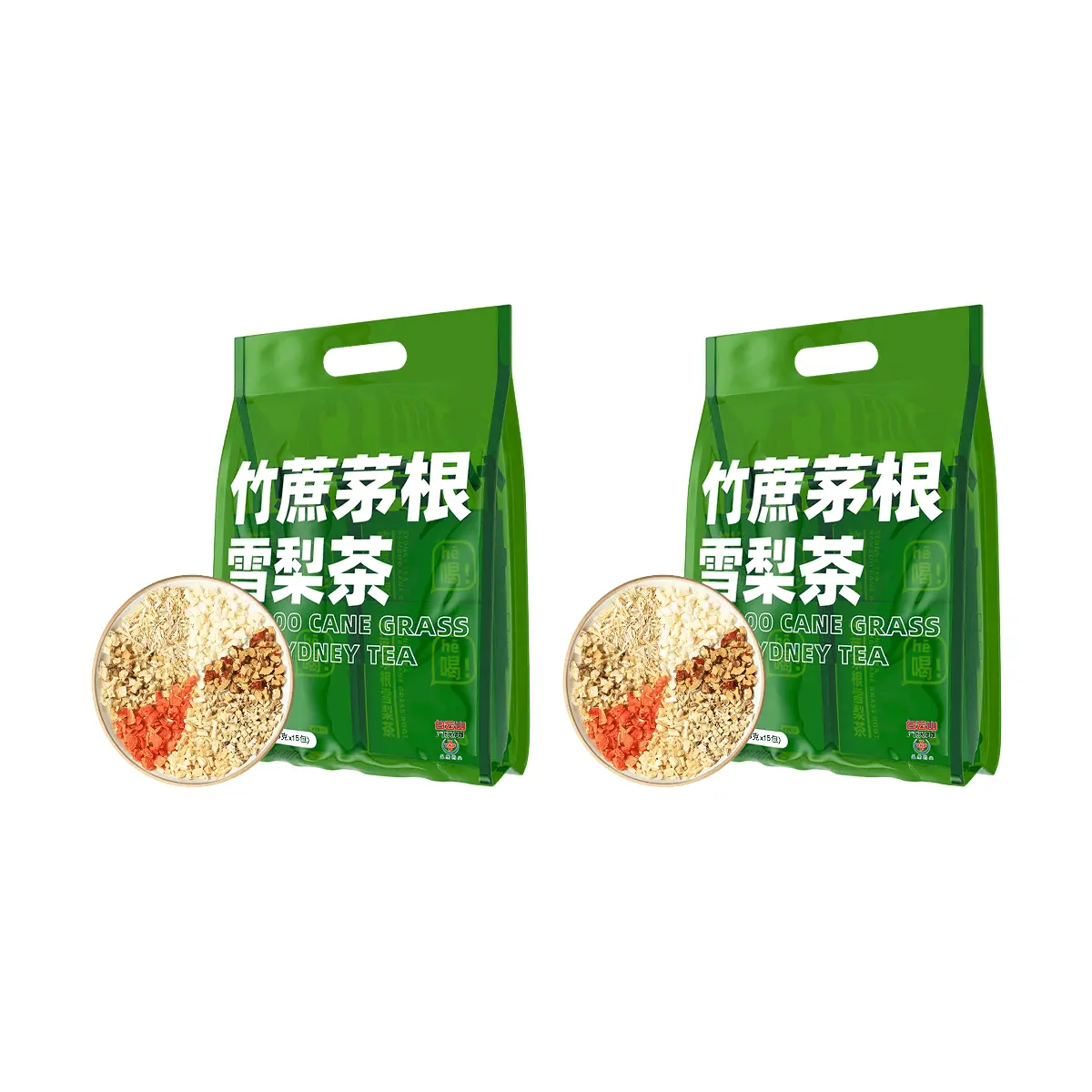 Guangyao Baiyunshan Sugarcane Imperata Cylindrica Pear Herbal Tea - 30 Bags (2x15) - Soothing Throat, Detoxifying, Relieve Dry Cough, Reduce Heatiness, Post-Meal Digestive Aid, Overnight Recovery Tea