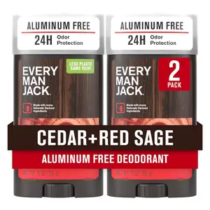 Every Man Jack Cedar + Red Sage Men\u2019s Deodorant - Stay Fresh with Aluminum Free Deodorant For all Skin Types - Odor Crushing, Long Lasting, with Naturally Derived Ingredients - 3oz (2 Pack)