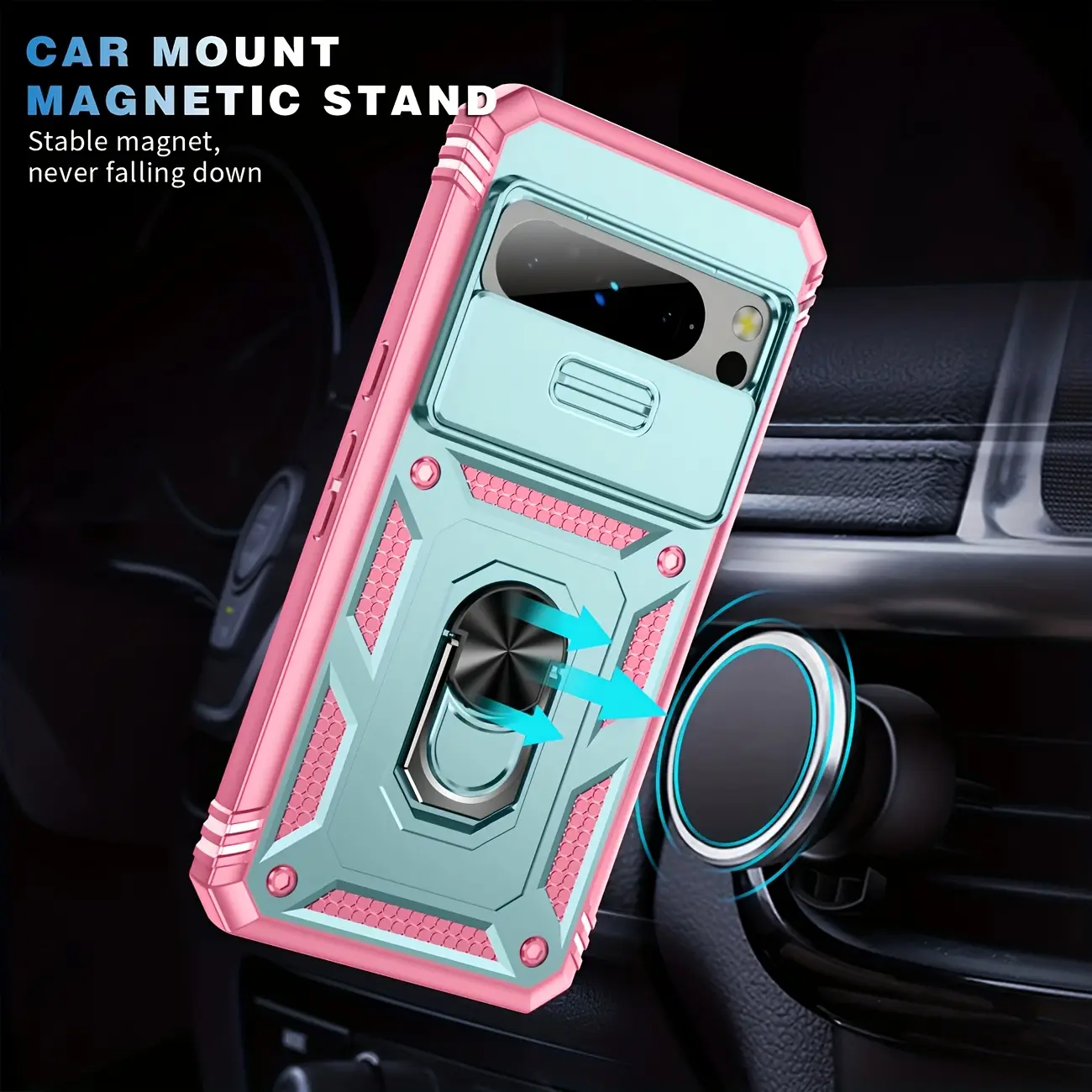 3 PCS, Accessories, 1 Phone Case with 2X Clear Screen Protectors for Google Pixel 10, 9, A Pro, XL Pro, Pixel 8 Pro, 8 A, 8, 7 A Series Features Shockproof Armor Case with 360° Rotating Metal Stand and Sliding Lens Cover
