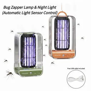 USB-C  Bug Zapper Lamp Indoor Outdoor, Electric Fly Killer with Night Light,  Smart Light Sensor Mosquito Trap, Auto On Off Dusk to Dawn, Portable Wall Mount Desk for Bedroom Apartment RV Camping Tent