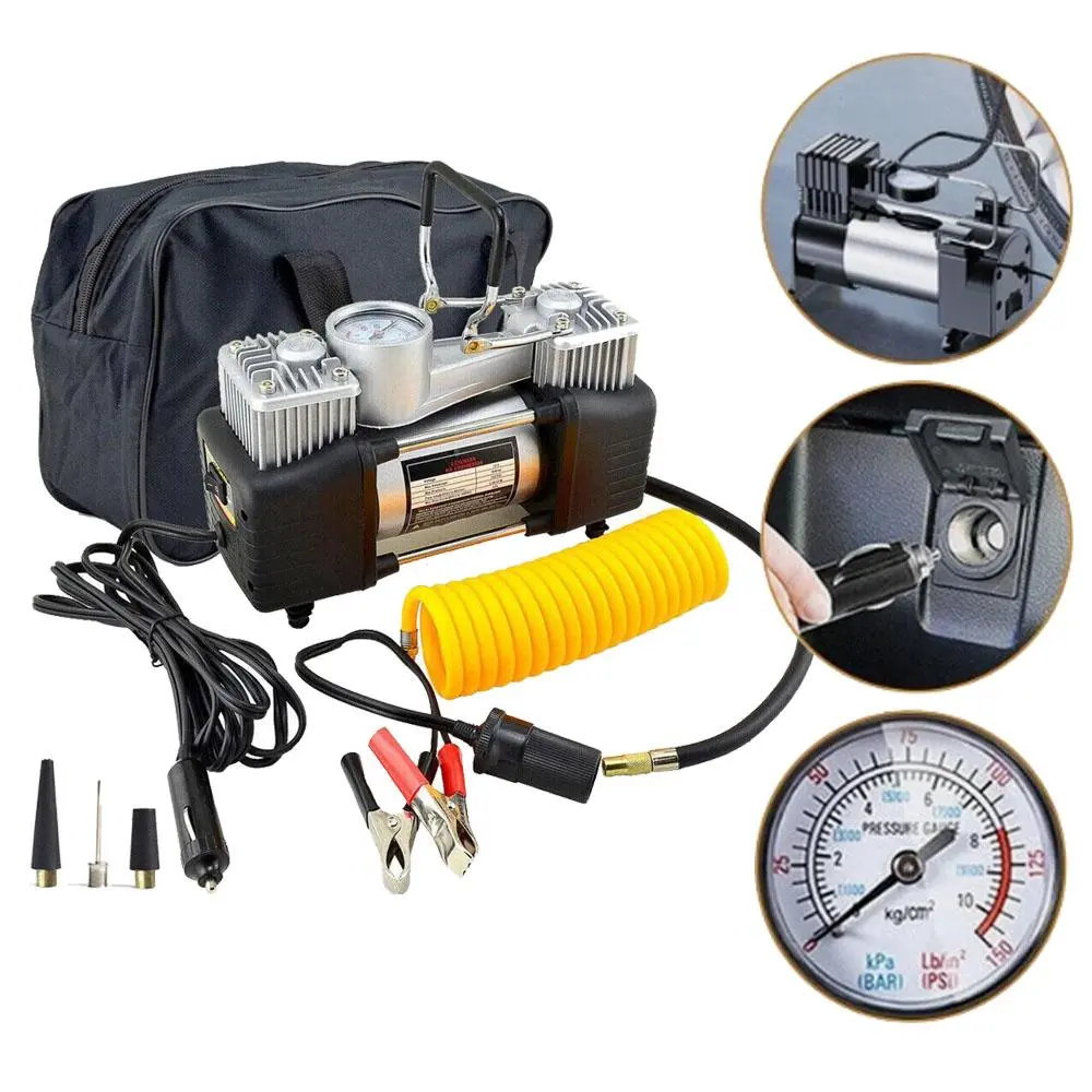 Compact Off-Road Tire Inflator Air Compressor, 12V Heavy Duty Portable Air Pump, High Pressure Fast Inflation, Heat-Resistant Casing for Vehicle, Sports Ball & Daily Inflation