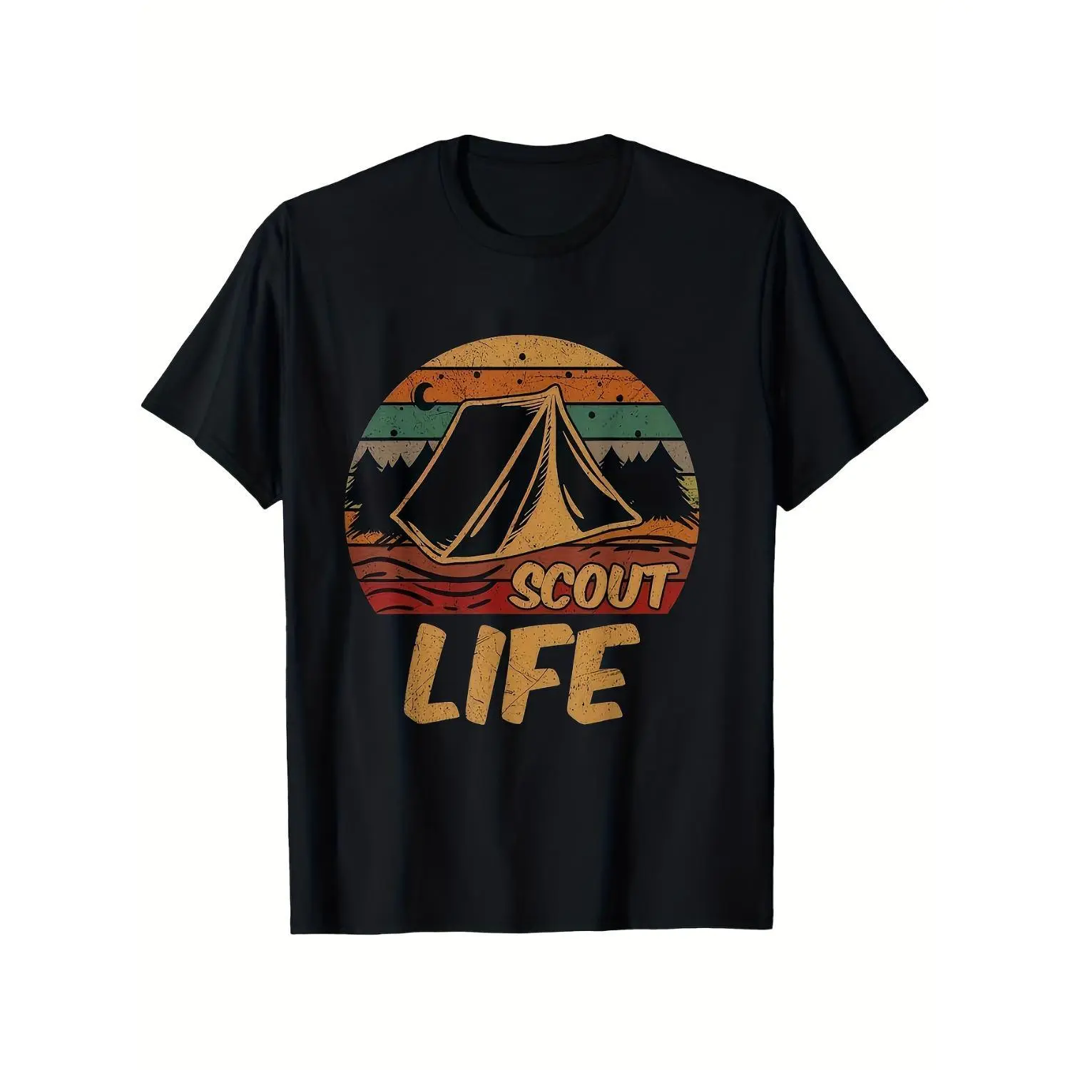 1pc, Cout Life Men's Graphic T-Shirt - Unisex Casual Men's T-Shirt with Camping Tent Design, Black,, Is the Perfect Gift for Scout Enthusiasts and Hikers