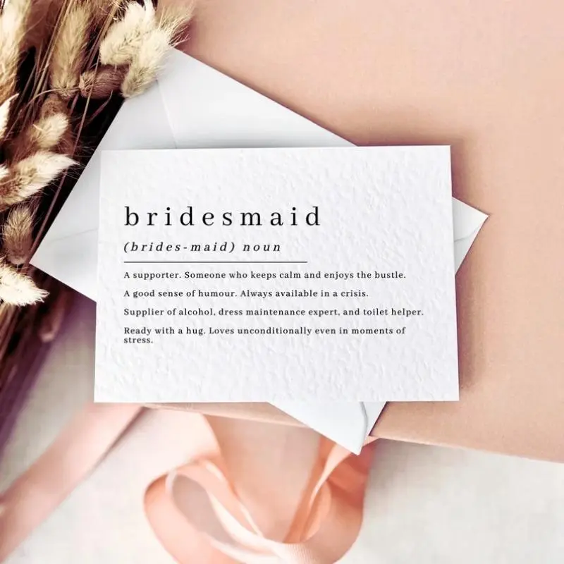 Bridesmaid Definition Print, 1 Count Will You Be My Bridesmaid Proposal Postcard, Wedding Greeting Card, Thank You Bridal Party Gift, Personalised Letterbox Keepsake, Thank You Cards Wedding