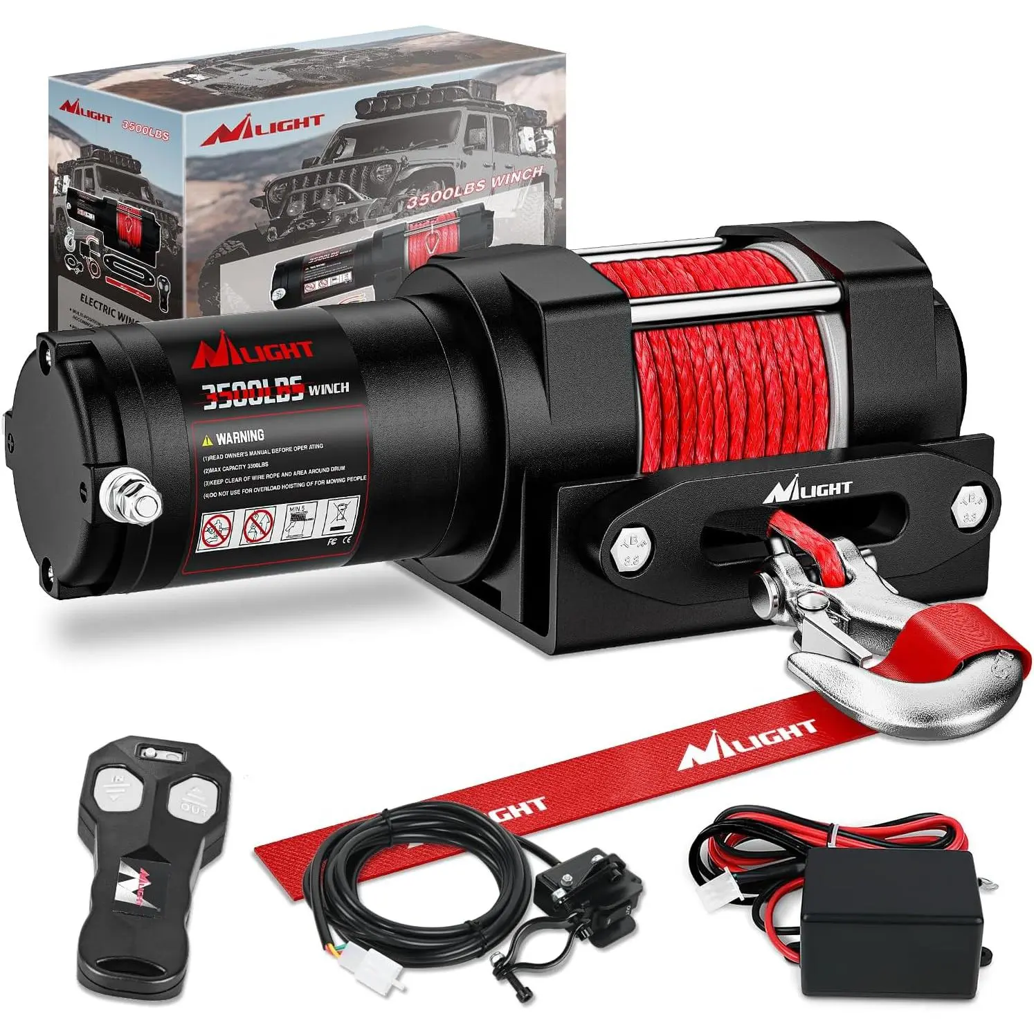 Nilight 3500lbs Heavy-Duty 12V Electric ATV Winch Complete Kit - Synthetic Rope, Dual Controls (Wireless Remote, Wired Switch), Fairlead, Mounting Plate, Waterproof Seal, Portable for Off-Road Towing (ATV, UTV)