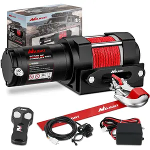 Nilight 3500lbs Rating Heavy Duty 12V Electric ATV Winch Complete Kit - Synthetic Rope, Dual Controls (Wireless Remote, Wired Switch), Fairlead, Mounting Plate, Waterproof Seal, Portable for Off-Road Towing (ATV, UTV)
