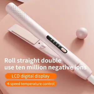 Hair straightener 1.18-inch 2-in-1 hair straightener with 6 temperature settings LCD display, 4-speed control floating board styling, multi-purpose curling hair straightener, dual use 10 million negative ion