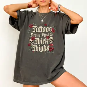 ChicCotton Gothic Tattoos Pretty Eyes And Thick Thighs Comfort Colors Shirt, Tattoo Girl T-shirt, Funny Tattoo Lover Graphic Tee