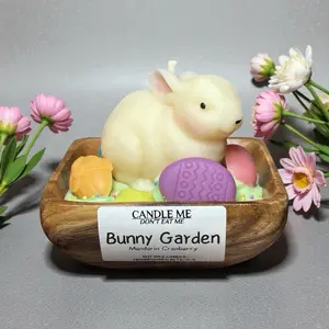 Easter handcrafted wooden bowl Candle,Mandarin Cranberry Scented Soy Wax, gift, home decor.