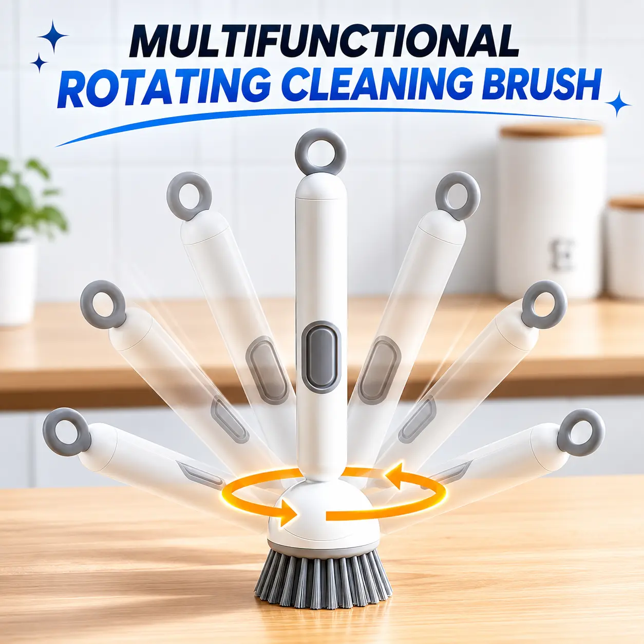 Kitchen Soap Dispensing Dish Brush Tool - 6-Position Adjustable Head, Long Handle, Durable PET Bristles, Space-Saving Hanging Design, Refillable ABS Scrubber for Pots & Pans, Cleaning