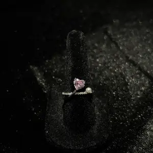 925 Sterling Silver Pink CZ Heart Ring Size 5.5 | Pearl Accent Open Ring