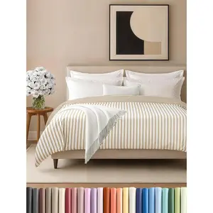 Duvet Cover King Size - Extra King Size Duvet Cover 104 x 90 with 2 Pillow Shams - Easy Care  Fade Free/Closures  Ties - (Beige Stripes)